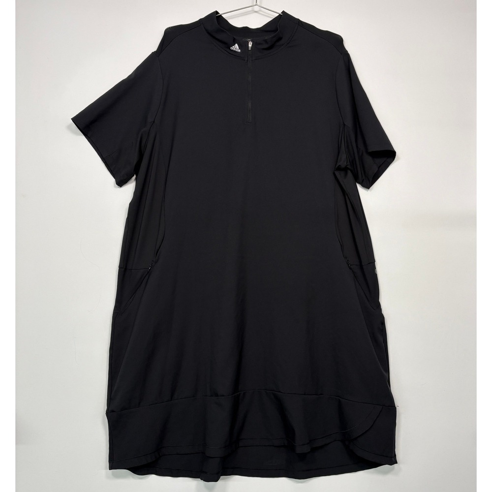 Adidas Women Frill Short Sleeve Golf Dress 3X Black Parley Ocean Plastic 1/4 Zip